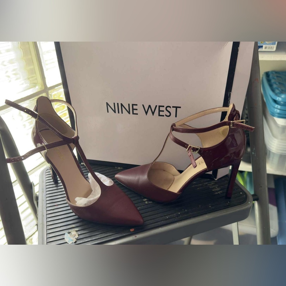 Nine West Maroon T-Strap Heels